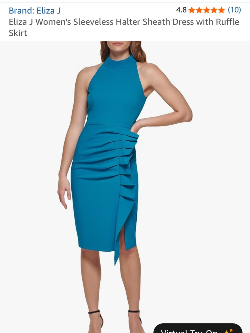 Eliza J Teal High-Neck Midi Dress with Asymmetric Pleats